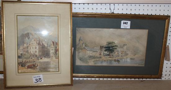 Follower of Rowbotham - Continental town scene, watercolour & another similar inscribed Dasenau